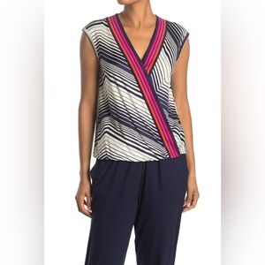 Trina Turk Viscose Blend Multi-Stripe Sleeveless Hampton Top, size L